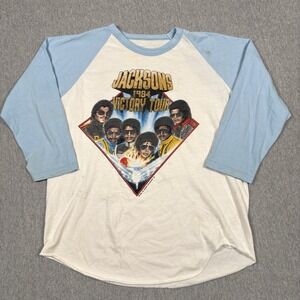 1984 Jackson 5 Victory Tour Vintage Concert Shirt XL Michael Raglan Jersey READ